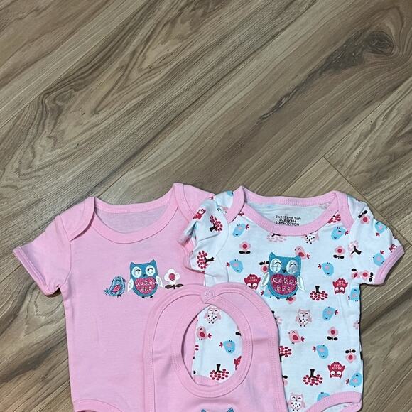 NWT Sweet & Soft Pink & White Owl 5 Piece Layette Set 0-3 Months - Picture 7 of 16